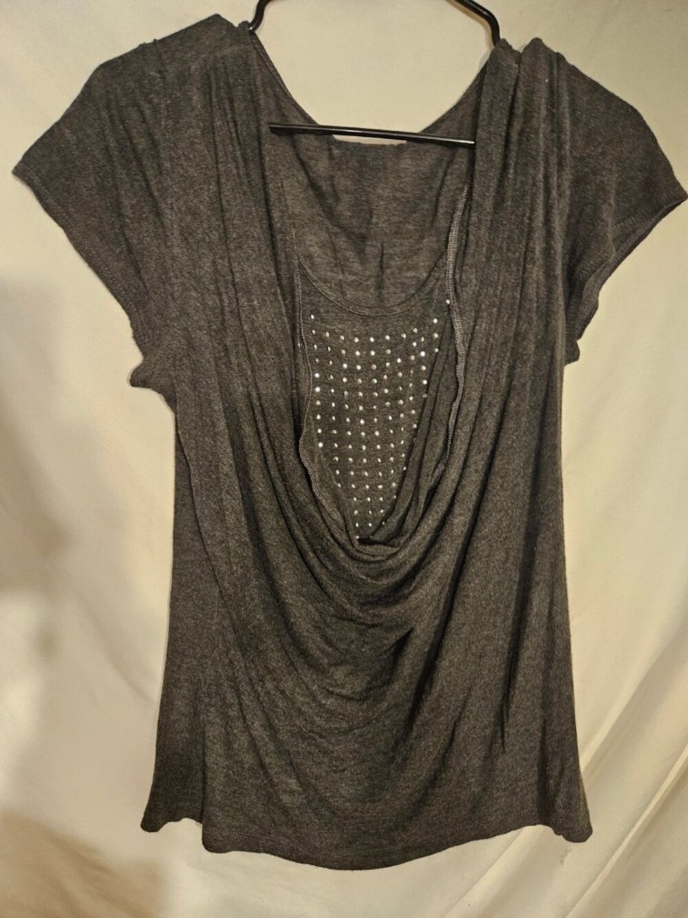 Dark Gray Drape Top with Studded Detail